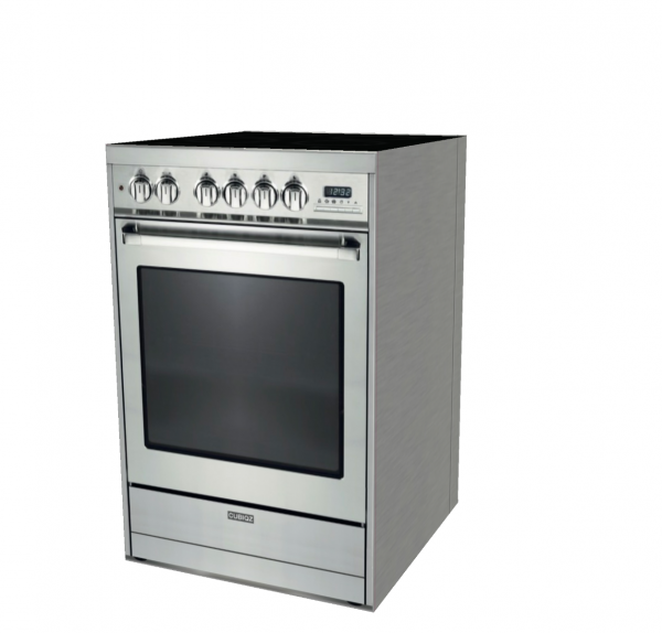 Forno di cartone freestanding 60 cm con una stampa fotorealistica di un piano cottura a induzione in acciaio inossidabile